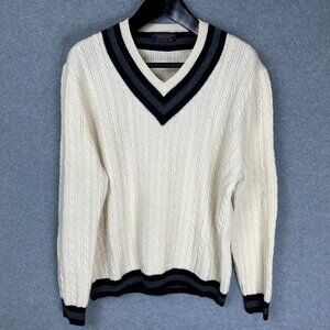 Vintage 80s Brooks Brothers Wool Cable Knit Cricket Tennis Sweater V-Neck Preppy